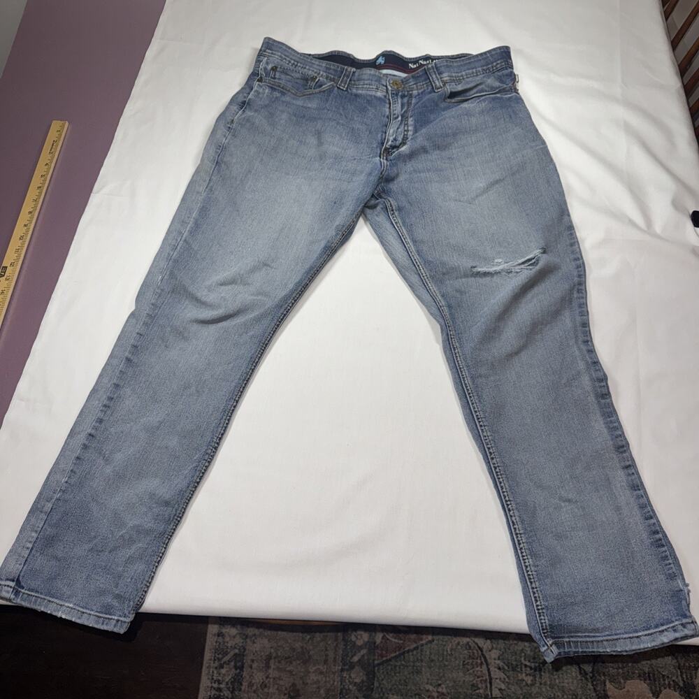 Nat Nast Jeans Mens 36x32 Blue Maverick Straight Dark Wash Faded Luxury Denim